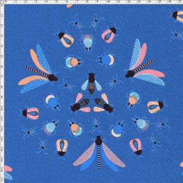 Imagem de Tecido Estampado para Patchwork - Coleção Insetos Fundo Azul by Lulubl