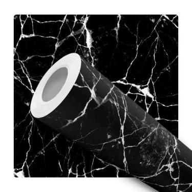 Imagem de Papel de Parede Adesivo Preto e Branco Mármore Cozinha Banheiro Lavabo