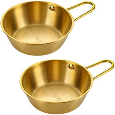 Imagem de Dadamong 2Pcs Makgeolli Bowls, 304 Aço Inoxidável Coreano Tradicional Tigelas Redondas Tigela de Arroz Copo de Vinho com Alça, Caminhada Prato de Sopa Tigela de Comida Copo de Acam (Pequeno: 6,5 Oz, 3