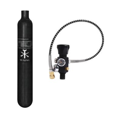 Imagem de TUXING Tanque de ar 4500Psi Pcp 0,7L 42Cu em tanque HPA de fibra de carbono 700cc, cilindro de gás, caça de paintball para arma de rifle de ar PCP Daystate e rosca FX M18 * 1,5 (regulador de medidor
