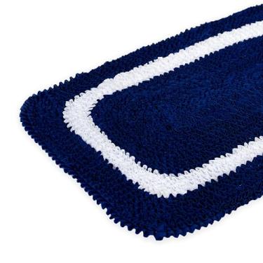 Imagem de Kit 2 Tapetes 60cm x 40cm Frufru Multiuso Malha Gel Decoração Sala Quarto Cozinha (AZUL ROYAL - BRANCO)