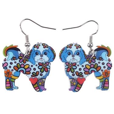 Imagem de BONSNY Coleção Dog "COCOA" Yorkshire Terrier Shih Tzu Filhote de Acrílico Pop-Art Brincos pendentes de gota longa, Acrílico