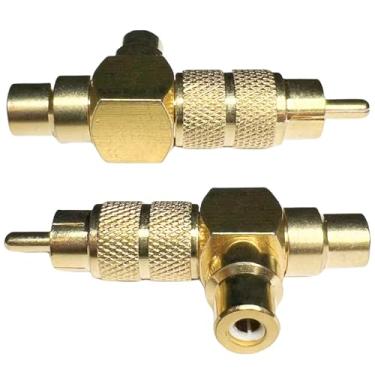 Imagem de Cess Adaptador divisor RCA macho para dupla 2 vias RCA fêmea - conector de cabo RCA 1 em 2 saídas (pacote com 2)