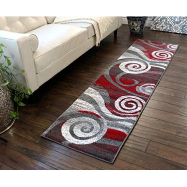 Imagem de Masada Rugs, Stephanie Collection Tapete de área moderno design contemporâneo 1103 vermelho cinza branco (2 pés x 7 pés 3 polegadas) corredor