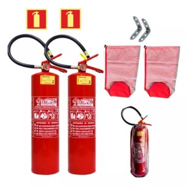 Imagem de 2 Extintor 6kg Abc 1 Ano + 2 Capas Protetora + 2 Suportes Parede + 2 Placas Sinalização