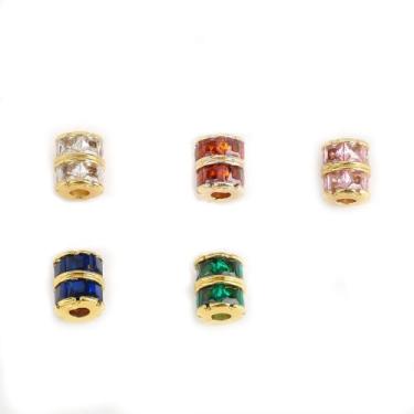 Imagem de Malahill Miçangas de zircônia cúbica para fabricação de joias, contas tubulares para colares e pulseiras, 7 x 8 mm, ouro 18k, rosa