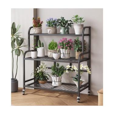 Imagem de Mobile Flower Rack，Plant Stand Indoor Outdoor，Simple Plant Stand，Floor-Standing Glower Rack，Storage Rack，Tier Plant Stand With Wheels，for Living Room Balcony Garden(Black B,52*36*90cm/20.5*14.2*35.4)