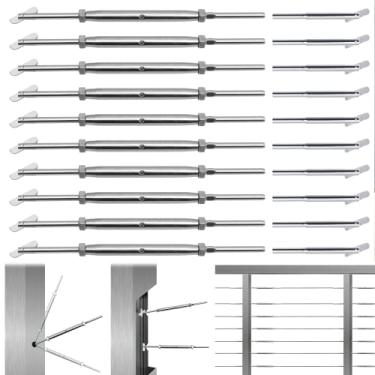 Imagem de Helffer Kit de Ferragens para Corrimão de Cabo de 10 Pares para Sistema de Corrimão de Cabo de 1/8", Tensor de Aço Inoxidável T316 Altamente Durável para Instalações de Postes de Metal
