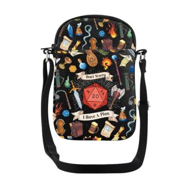 Imagem de JYTAPP Bolsa tiracolo de dados Don't Worry I Have A Plan D Bags D Role Playing Board Games Fans Gifts, Preto, Small