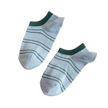Imagem de chanstore 3 pares - Meias femininas curtas de algodão puro fino primavera e verão com listras de algodão puro boca rasa meias curtas - azul