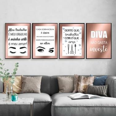 Imagem de Kit 4 Quadros Designer Sobrancelhas Rose Gold Salão 20x28cm - CAMALEÃO