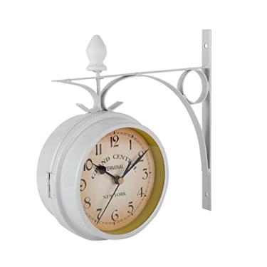 Imagem de Relógio de Arte Em Ferro Branco, Relógio de Parede Silencioso Dupla Face retrô Vintage Com Vidro Transparente Alto, ótima Decoração de Casamento