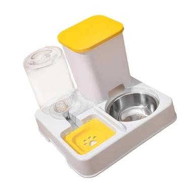 Imagem de Ｂｅｓｇａ Alimentador Automático para Gatos E Cães, Tigela Dupla, Portátil, Estação de Alimentação Removível, 2 em 1, Conjunto de Alimentador E Bebedouro para G, Amarelo Branco
