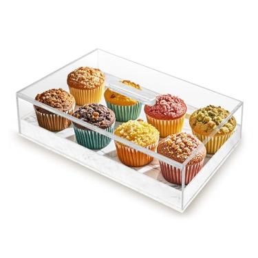 Imagem de MLOHASING Bandeja de bolo retangular grande de acrílico – suporte de exibição de sobremesa com padrão de mármore – Design durável e resistente a quebras para bolos, doces, aperitivos, festas,