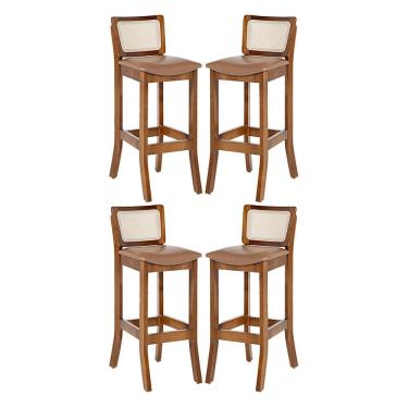 Imagem de Kit 4 Banquetas Alta com Encosto em Rattan Portugal Estofado Impermeável Caramelo L85 RMI