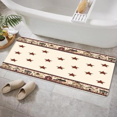 Imagem de JAWO Tapetes rústicos de banheiro rústico para banheiro, Primitive Barn Star Relaxar Banheiro Outhouse Christmas Farmhouse Tapete de Banheiro Conjunto de Tapetes de Banho, Capacho (43 x 122)