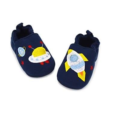 Imagem de LAFEGEN Sapatos de caminhada para bebês meninos e meninas com sola macia antiderrapante, mocassim infantil para recém-nascidos, primeiro andador, chinelo para berço (6 a 24 meses), 01 Navy Rocket, 9-12 Months Infant