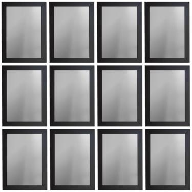 Imagem de Kit 12 Espelhos Decorativo 18x24 Com Moldura de Madeira Preta Branca Dourada ou Tabaco para Quarto Sala Banheiro Salão de Beleza Manicure Hall de Entrada (Preto)