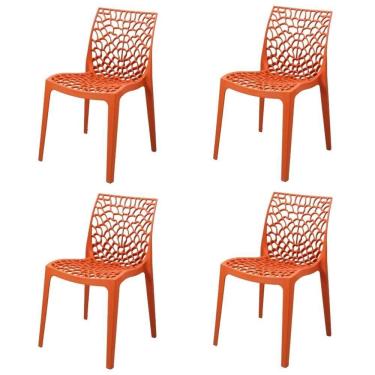 Imagem de Kit 4 Cadeiras Empilhável Inmetro Gruvyer Fratini Polipropileno Laranja Capacidade Suporta 182 kg