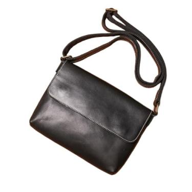 Imagem de Bolsas crossbody para homens simples vintage couro fivela magnética bolsa de ombro masculina(Black)