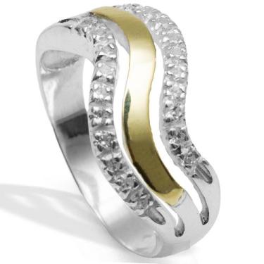 Imagem de Anel  Solitário Prata Legítima 925 e Aplique em Ouro Luxo - Clara Cent