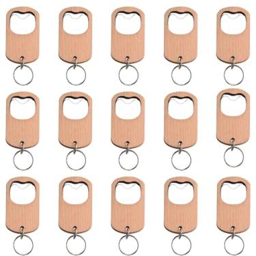Imagem de Pacote com 15 chaveiros de madeira abridor de garrafas em branco com gravação de chaveiros de madeira para festa em casa, artesanato faça você mesmo