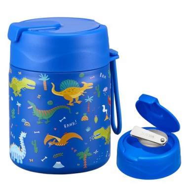 Imagem de Garrafa térmica de sopa de 500 ml para crianças com comida quente, pote de comida isolada com colher, lancheira térmica para comida quente, lancheira de aço inoxidável à prova de vazamento de boca