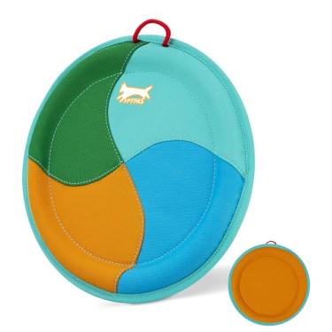 Imagem de IPTPAS Brinquedo voador para cães com disco voador para busca, nylon durável de 24 cm de diâmetro com bordas macias e grossas, suave nos dentes e gengivas, leve e flutuante na água, brincadeiras ao ar