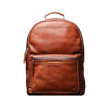 Imagem de Mochila de couro genuíno para homens 14 Polegada mochila portátil saco de viagem para homens moda mochila de couro(Vintage Brown)