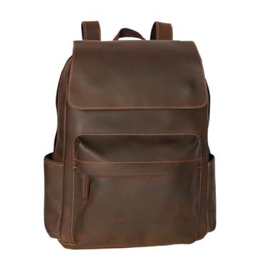 Imagem de Mochila de couro vintage para homens de grande capacidade casual masculina mochila de couro tendência bolsa de computador