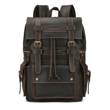 Imagem de Mochila de qualidade para homens mochila de couro retro luxo moda mochila de viagem para homens mochila de couro(D Dark Brown)