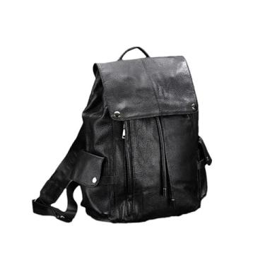 Imagem de Mochila masculina casual de couro genuíno moda mochila masculina de grande capacidade mochila de couro para homens