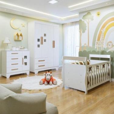 Imagem de Quarto de Bebê Completo com Guarda-Roupa, Berço e Cômoda Sonho Branco 