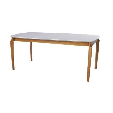 Imagem de Mesa de Jantar Retangular Petra 140 cm Base Madeira Maciça Off White -