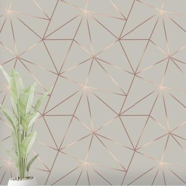 Imagem de Papel de Parede Adesivo Geométrico Cinza 3d Quarto Casal Rosê Vinílico Lavável 3m