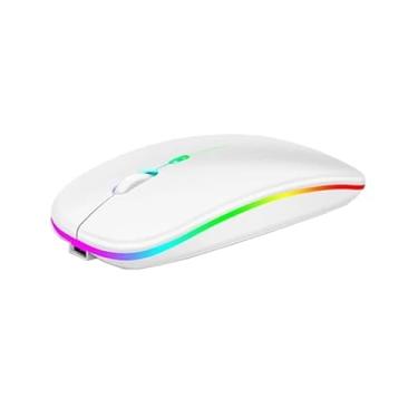 Imagem de Mouse Sem Fio Recarregável com Led RGB, Design Ergonômico, Conexão Dual Bluetooth 5.0/USB 2.4GHz, DPI Ajustável, para Notebook, PC, Desktop, Laptop e TV Smart, Silencioso, Qualidade Premium (Branco)