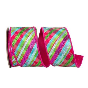 Imagem de Reliant Ribbon Glitter Diagonal Brilhante Xadrez Deluxe Fúcsia Backed Fita com Fio
