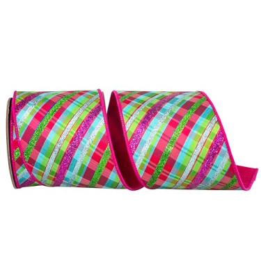Imagem de Reliant Ribbon Glitter Diagonal Brilhante Xadrez Deluxe Fúcsia Backed Fita com Fio