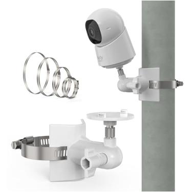 Imagem de OkeMeeo Suporte para câmera de segurança – Suporte de poste ajustável para câmera interna Eufy C210 e mais com orifício rosqueado de 1/10.2 cm (sem broca, 1 pacote, branco)
