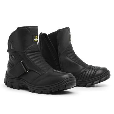 Imagem de Bota Motociclista de Couro Legítimo Coturno Cano Médio Moto Cor Preto 