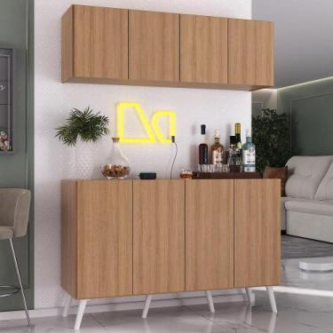 Imagem de Kit Bar Armário Aéreo e Aparador 4 Portas Retrô Multimóveis MP1086, Ru