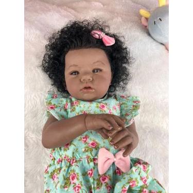 Imagem de Bebe reborn menina cabelinho afro pode dar banho - Mundo Azul e Rosa