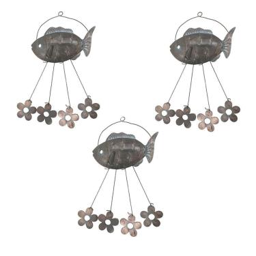 Imagem de Sino Dos Ventos Flores Peixe Kit 3 Unidades Decoraçao Jardim Quintal Varanda Ambiente Externo Enfeite