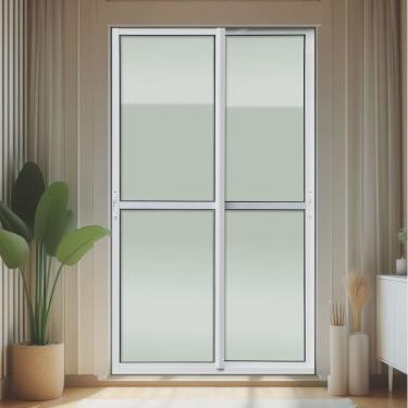 Imagem de Porta de Correr 2 Folhas Moveis 210 X 150 Elite com Fecho Automático Vidro Liso Branco