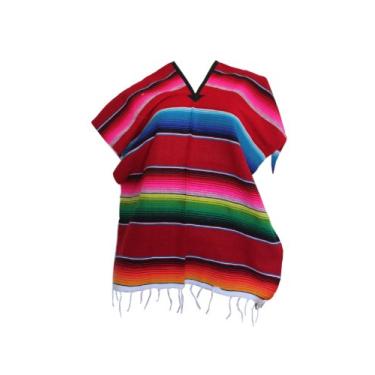 Imagem de Del Mex Fantasia infantil infantil com poncho serape mexicano vermelho, Cores sortidas: azul, verde, vermelho, laranja, preto, One Size