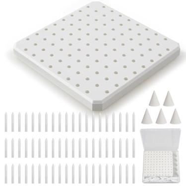 Imagem de Halandar 1 bloco de forno refratário de cerâmica, resistente a altas temperaturas 1350°C tapete de cerâmica com 60 palafitas de suporte e 5 pregos de pirâmide, móveis reutilizáveis para cerâmica, arte