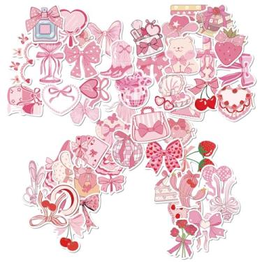 Imagem de AFRITEE Adesivos a granel Coquettte Bows - 100 folhas de laço rosa cereja morango vinil adesivo impermeável, batom, bolo, rosas, decalques, faça você mesmo, garrafa de água, mala de viagem, presente