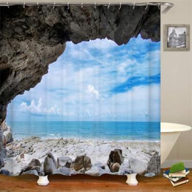 Imagem de Cenário litorâneo Praia Banheiro Cortina de chuveiro Decoração para casa Cortina Anti-mofo Cortinas de chuveiro à prova d'água com gancho, DM3871, L180 x A210 cm