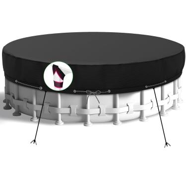 Imagem de HIGHTQURO Capa De Piscina Redonda 10 Pés, À Prova D'Água Resistente Para Piscinas Acima Do Solo Com Pregos E Cordas Vento, Aumenta A Estabilidade É Rasgos, Poeira, Preta