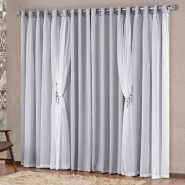 Imagem de Cortina Bélgica 3 Mts Sala Quarto Blackout Varão - Cinza - Casa Show E